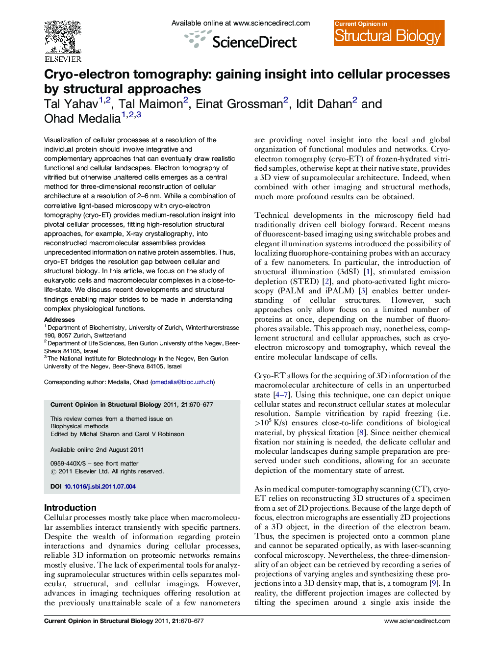 Cryo-electron tomography: gaining insight into cellular processes by structural approaches