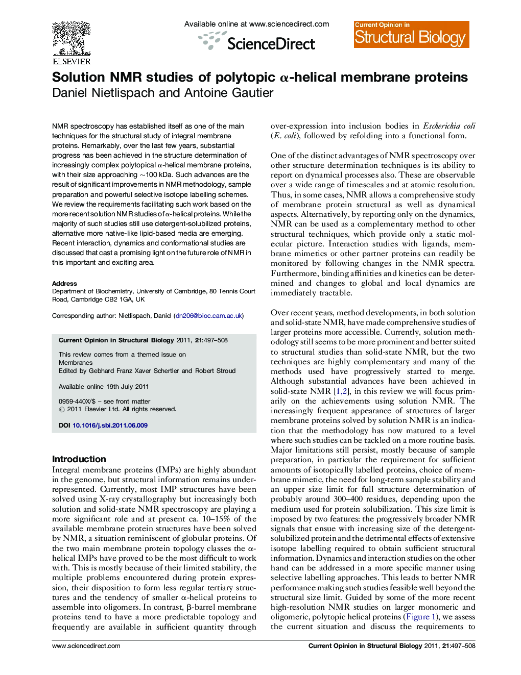 Solution NMR studies of polytopic α-helical membrane proteins