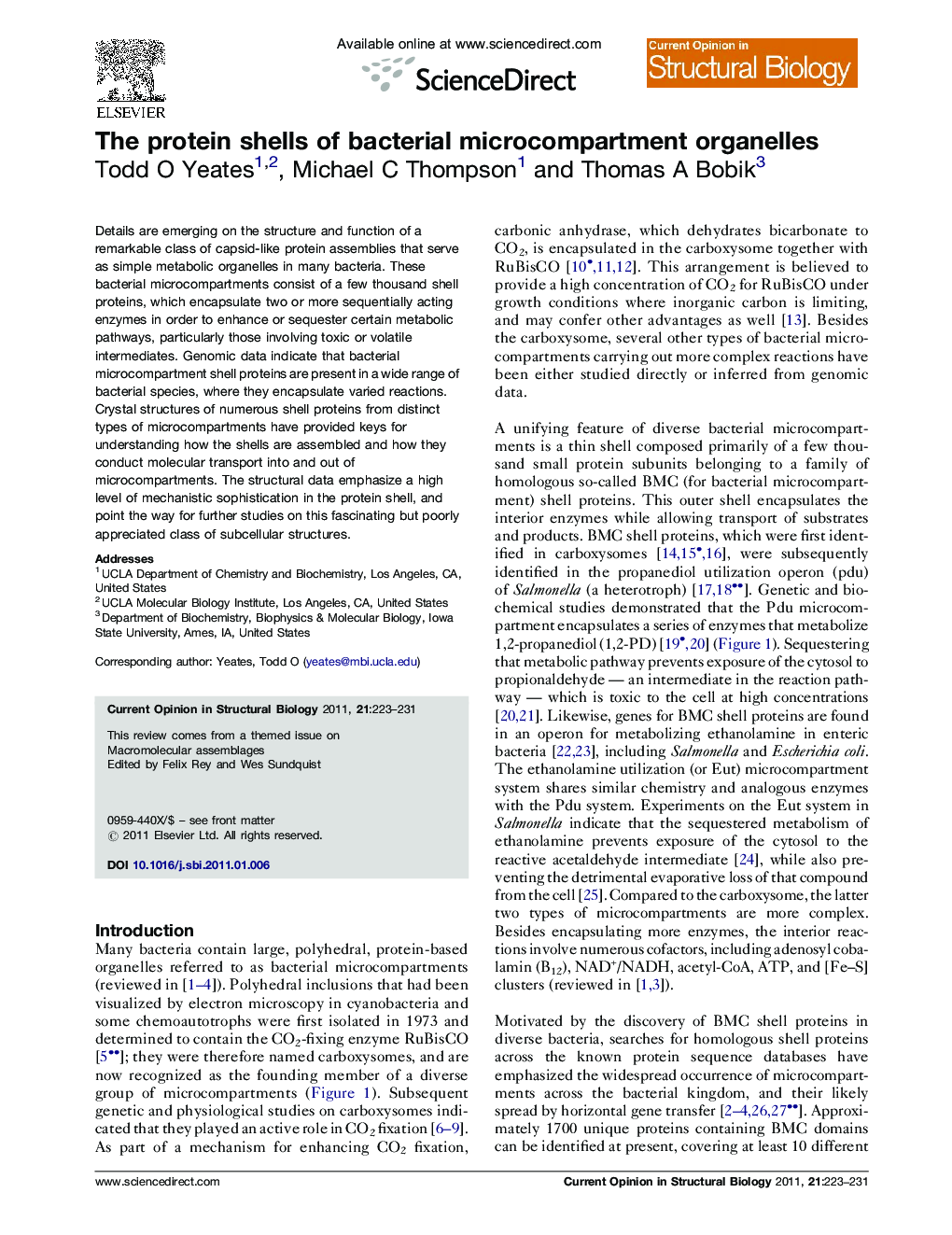 The protein shells of bacterial microcompartment organelles