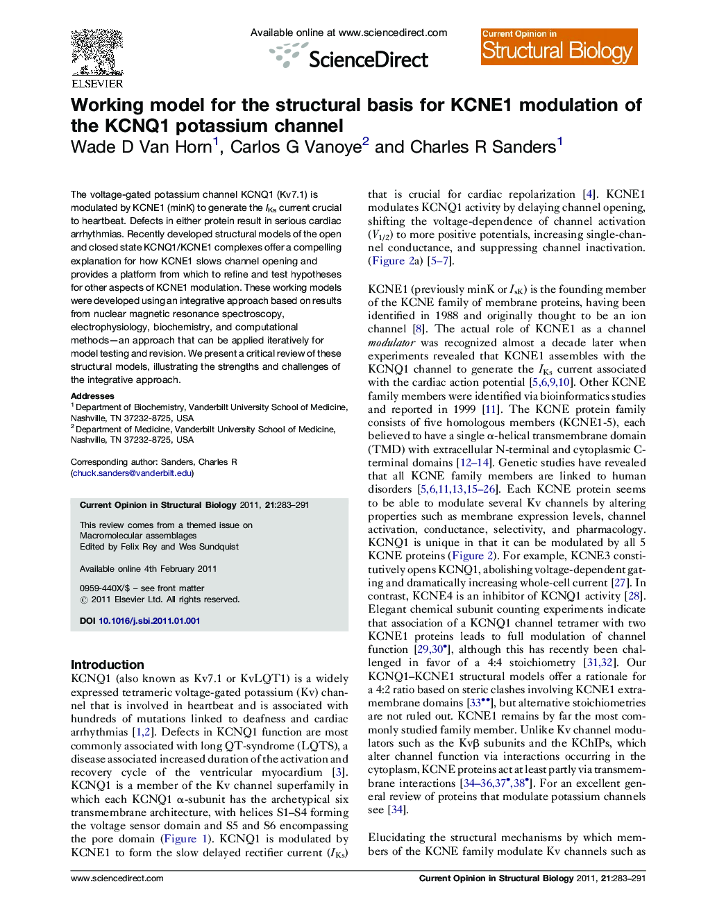 Working model for the structural basis for KCNE1 modulation of the KCNQ1 potassium channel