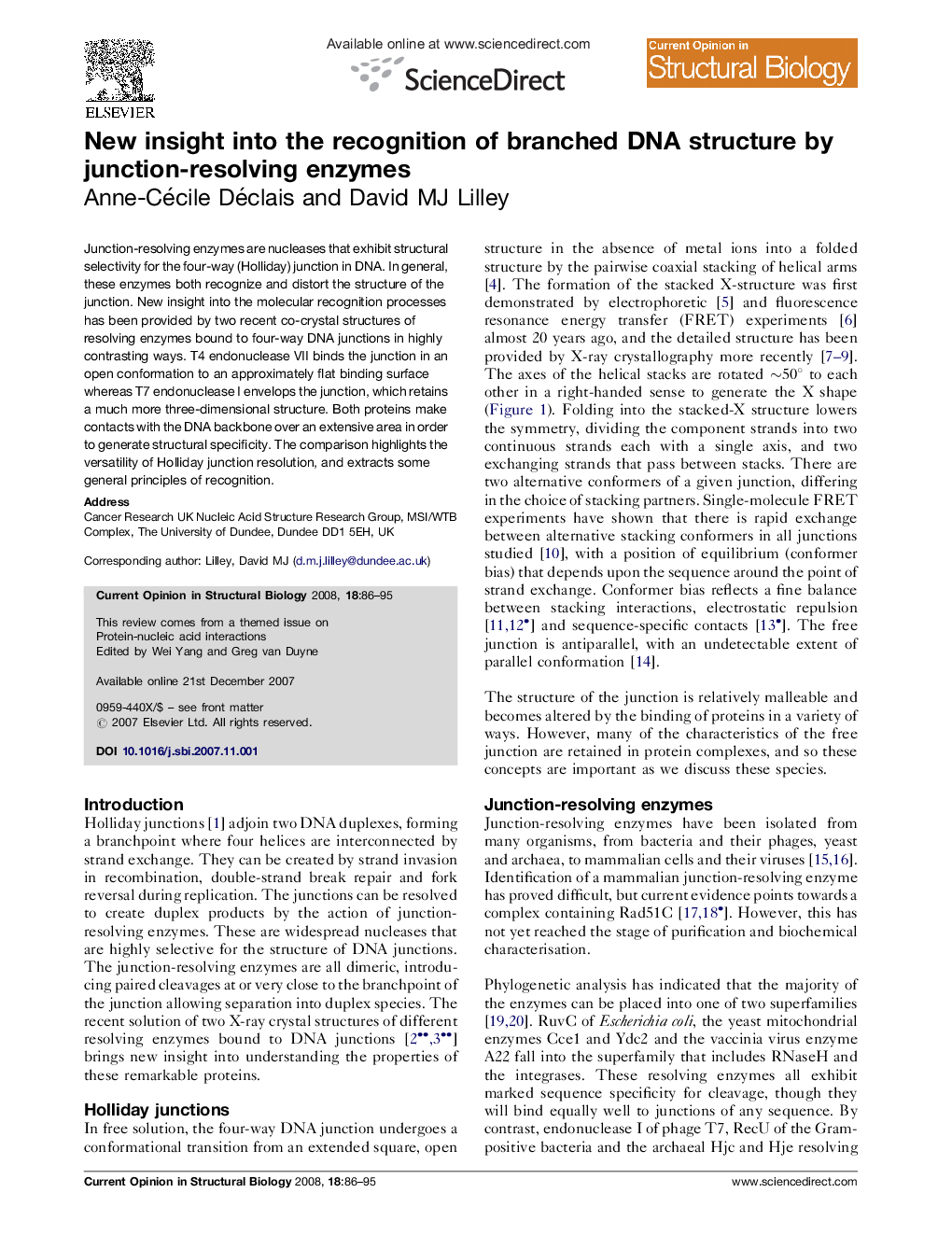 New insight into the recognition of branched DNA structure by junction-resolving enzymes