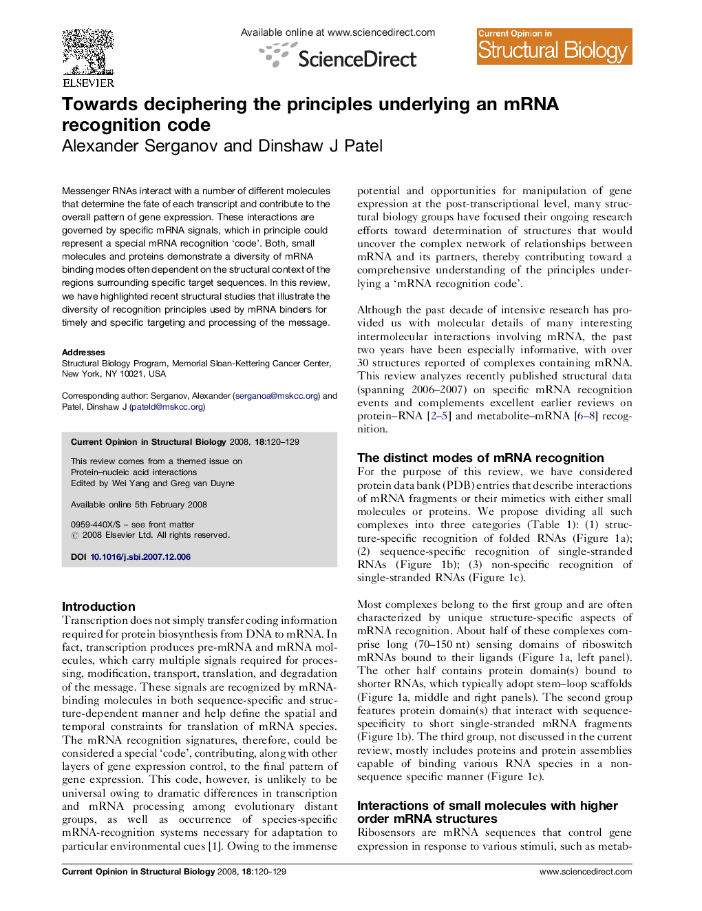 Towards deciphering the principles underlying an mRNA recognition code