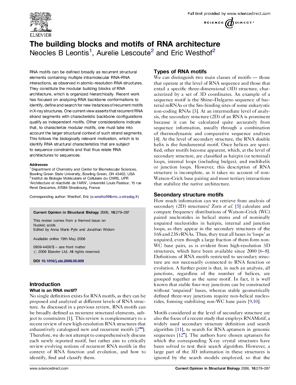 The building blocks and motifs of RNA architecture