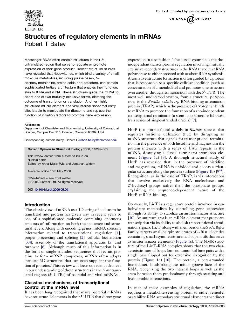 Structures of regulatory elements in mRNAs