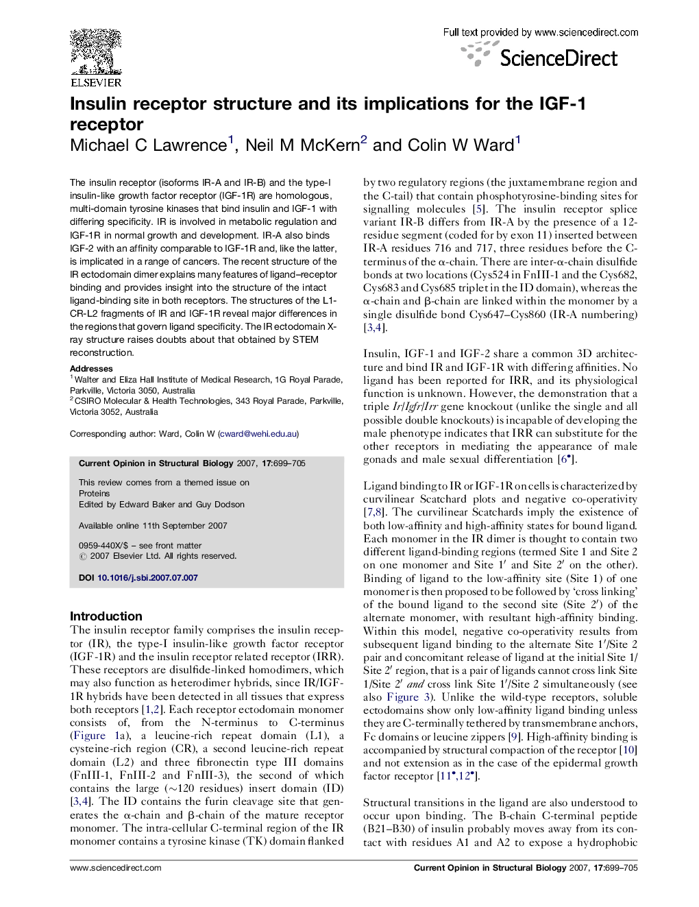 Insulin receptor structure and its implications for the IGF-1 receptor