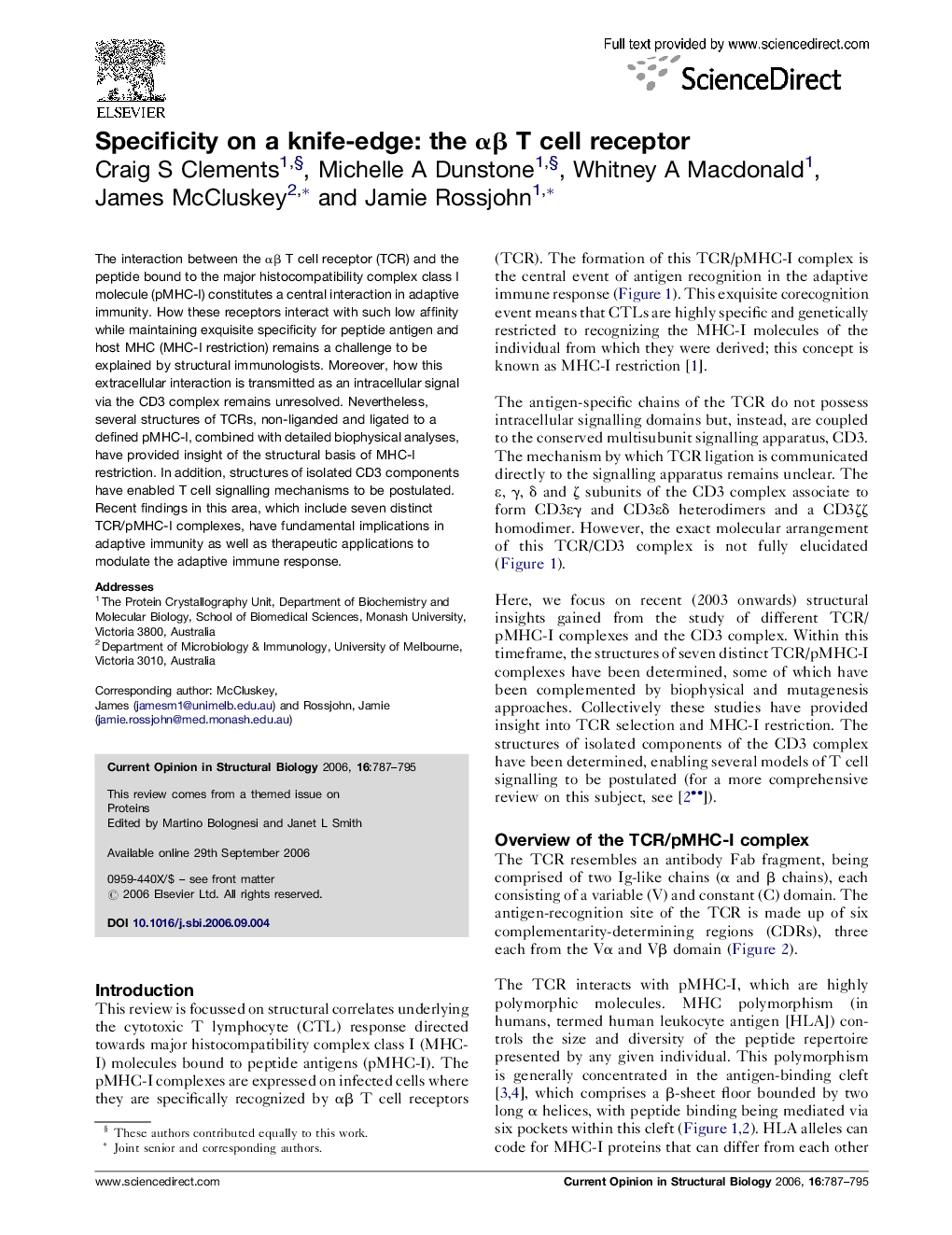 Specificity on a knife-edge: the αβ T cell receptor