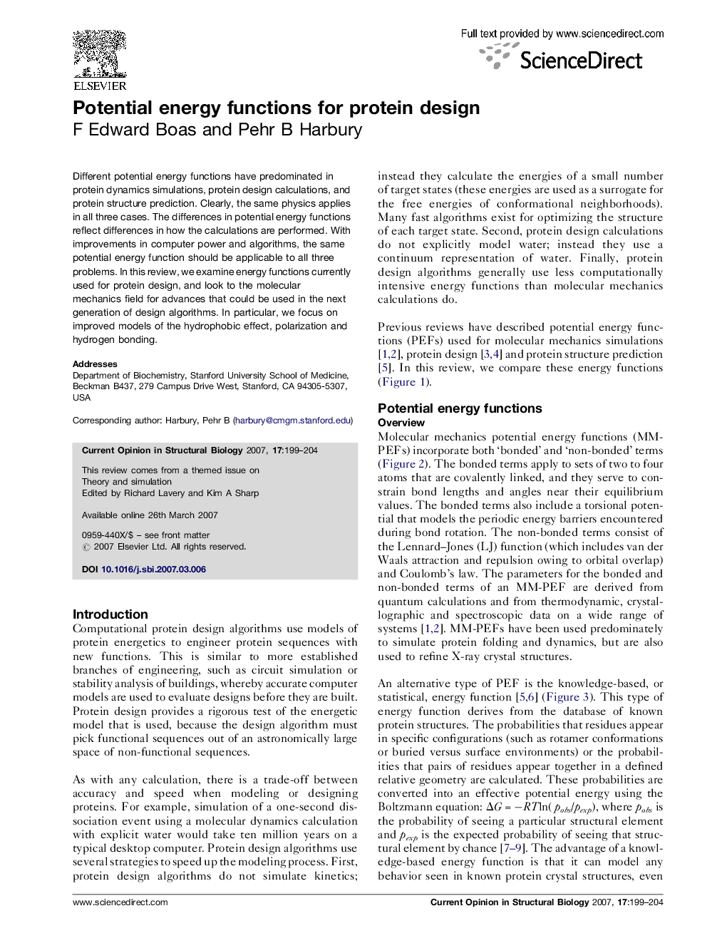 Potential energy functions for protein design