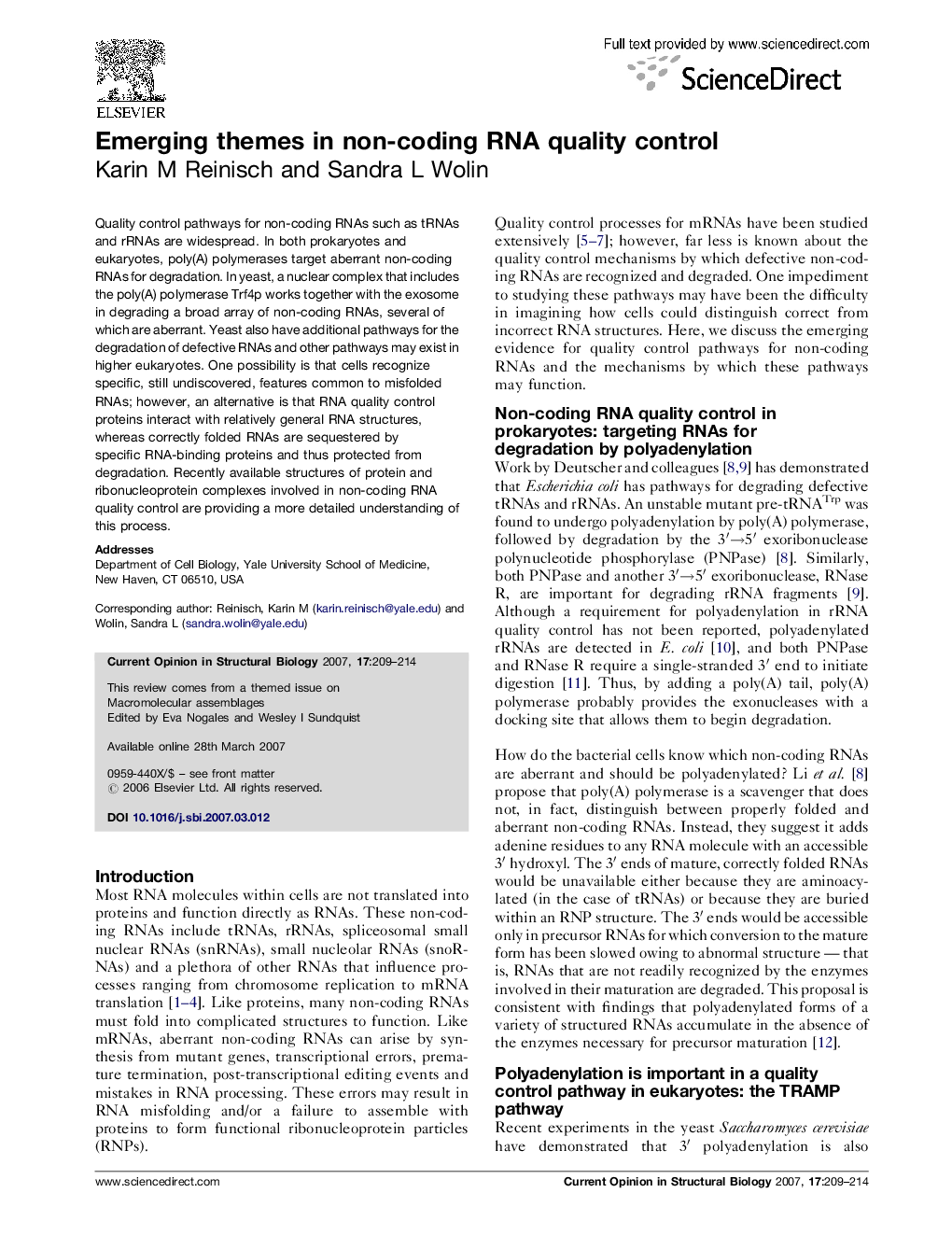 Emerging themes in non-coding RNA quality control