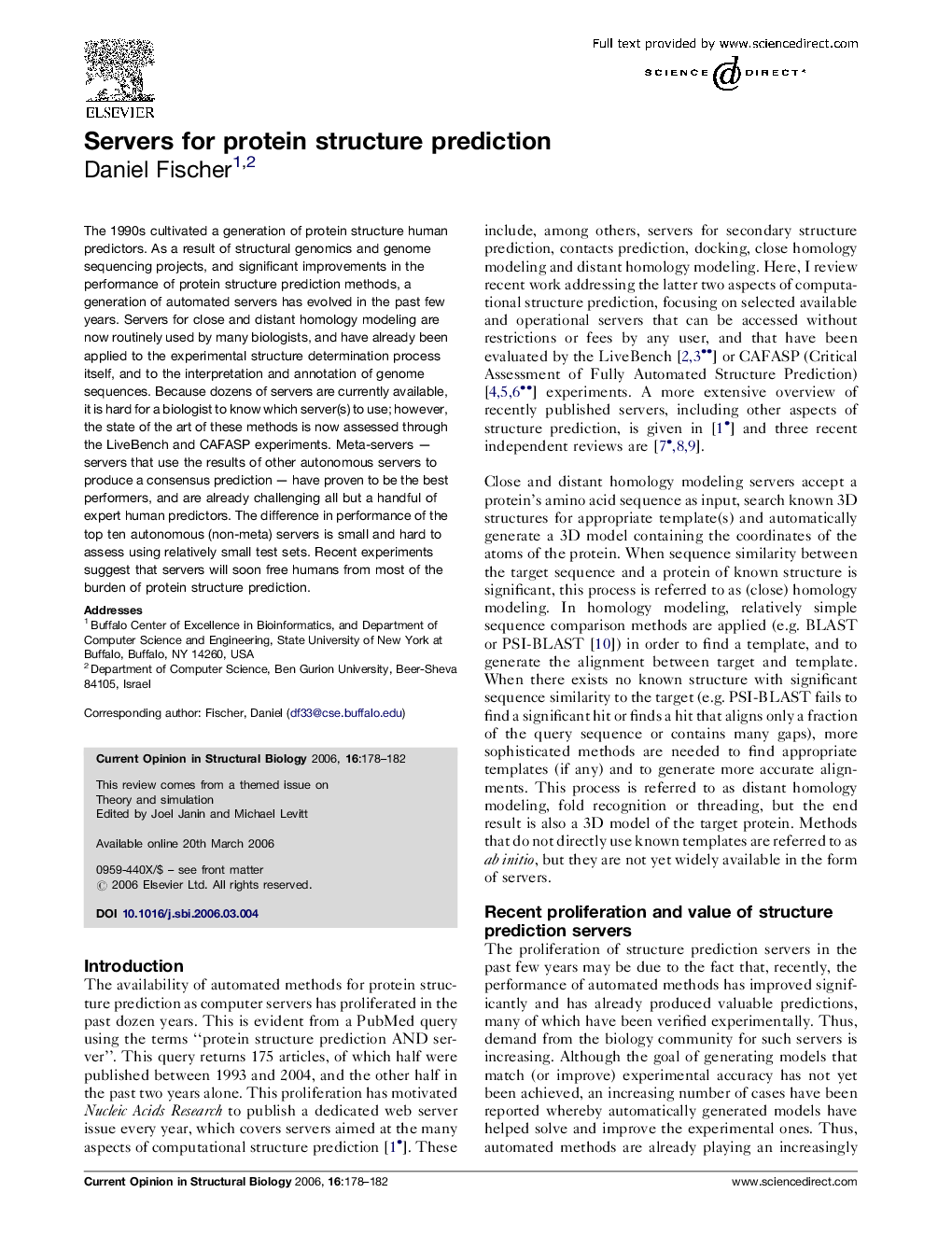 Servers for protein structure prediction