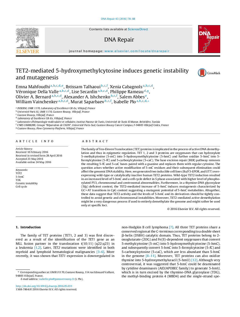 TET2-mediated 5-hydroxymethylcytosine induces genetic instability and mutagenesis