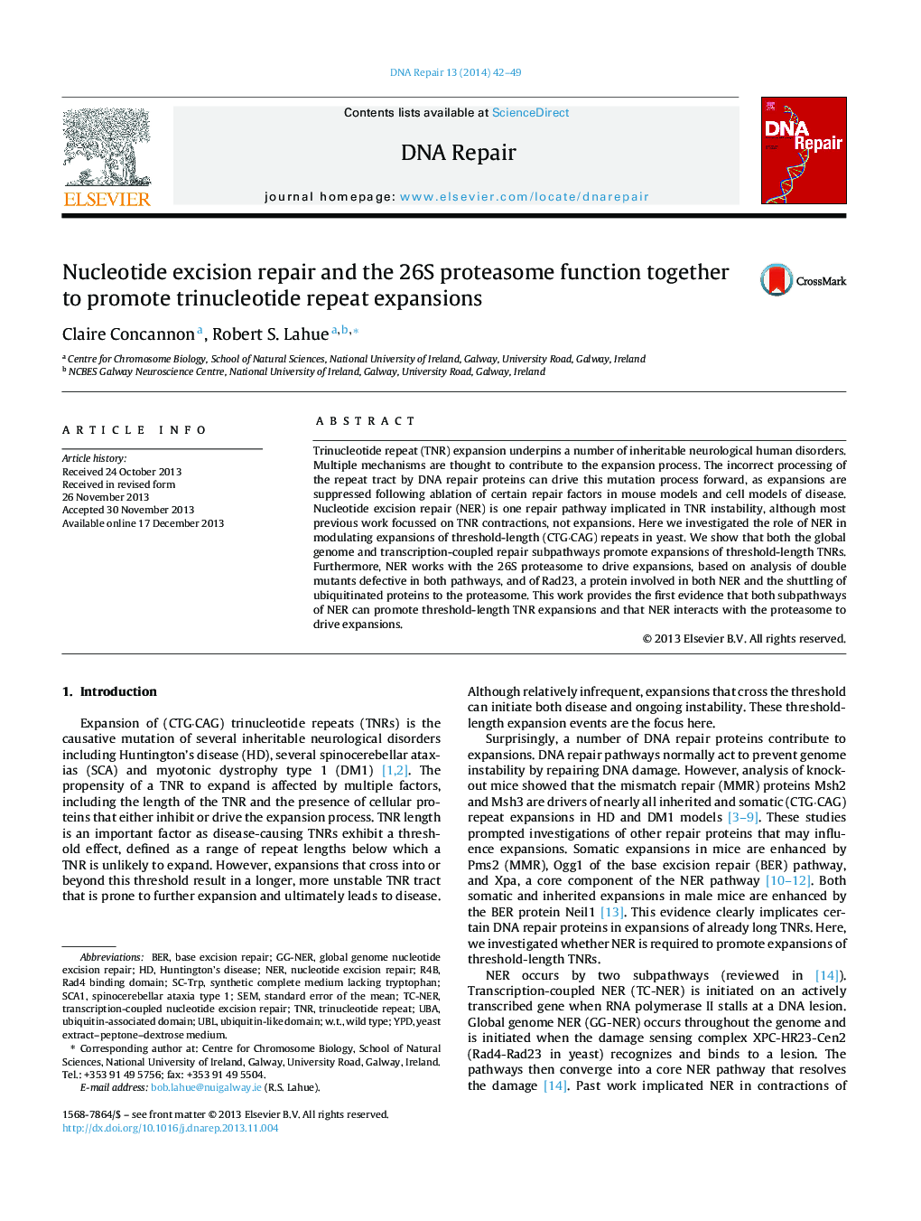 Nucleotide excision repair and the 26S proteasome function together to promote trinucleotide repeat expansions