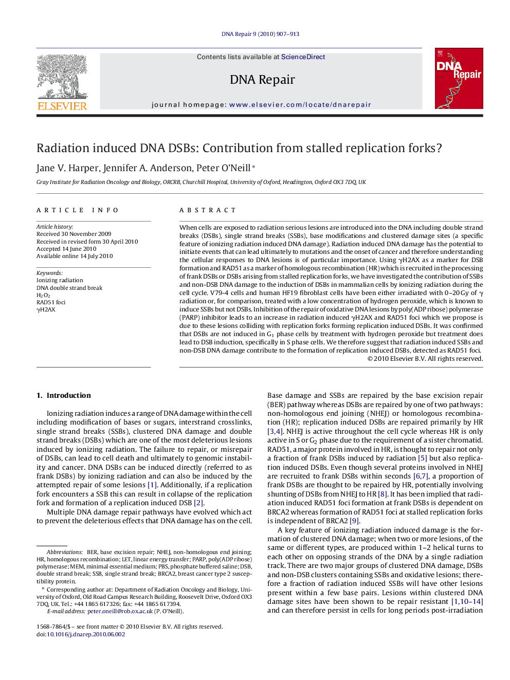 Radiation induced DNA DSBs: Contribution from stalled replication forks?