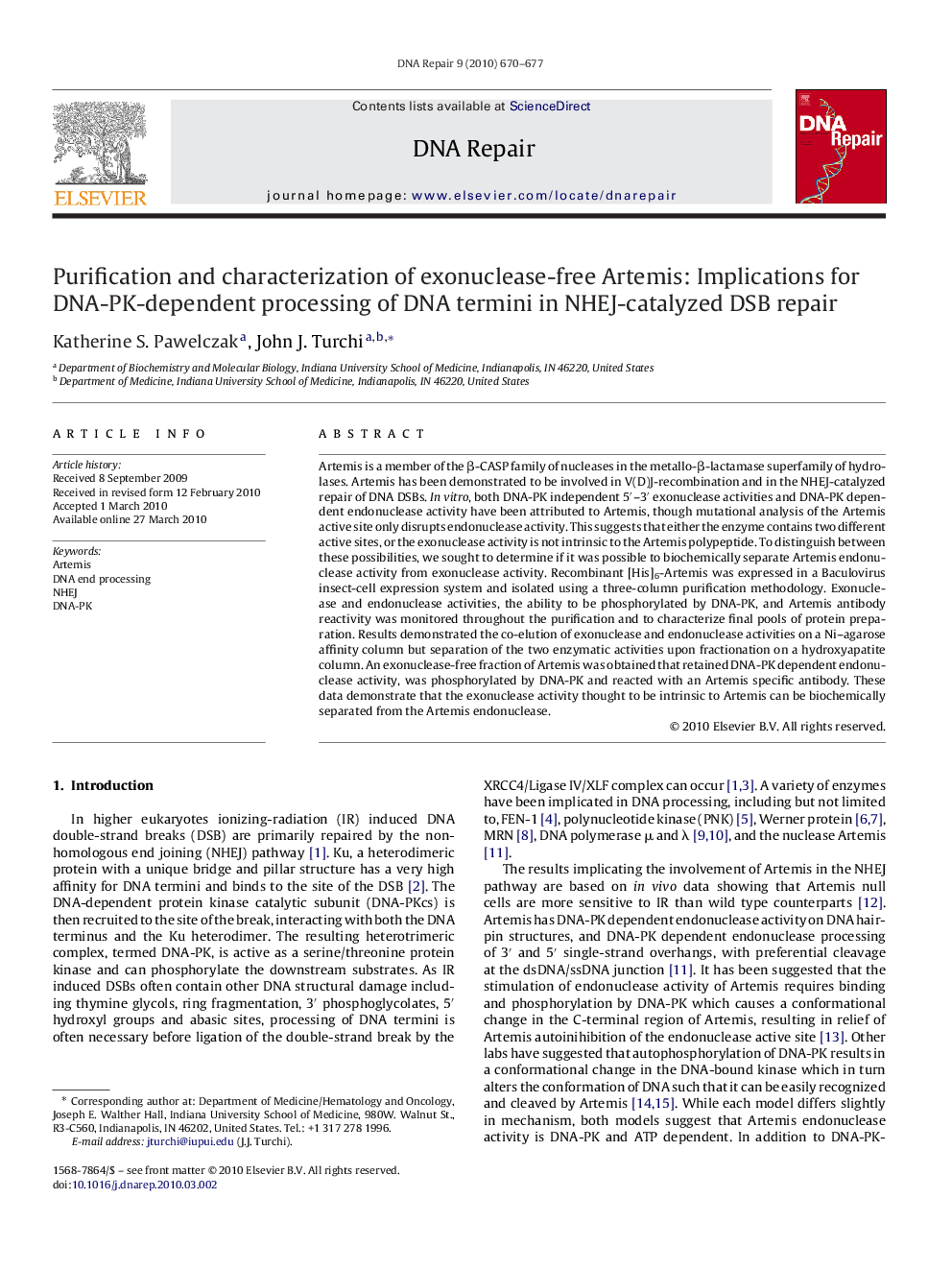 Purification and characterization of exonuclease-free Artemis: Implications for DNA-PK-dependent processing of DNA termini in NHEJ-catalyzed DSB repair