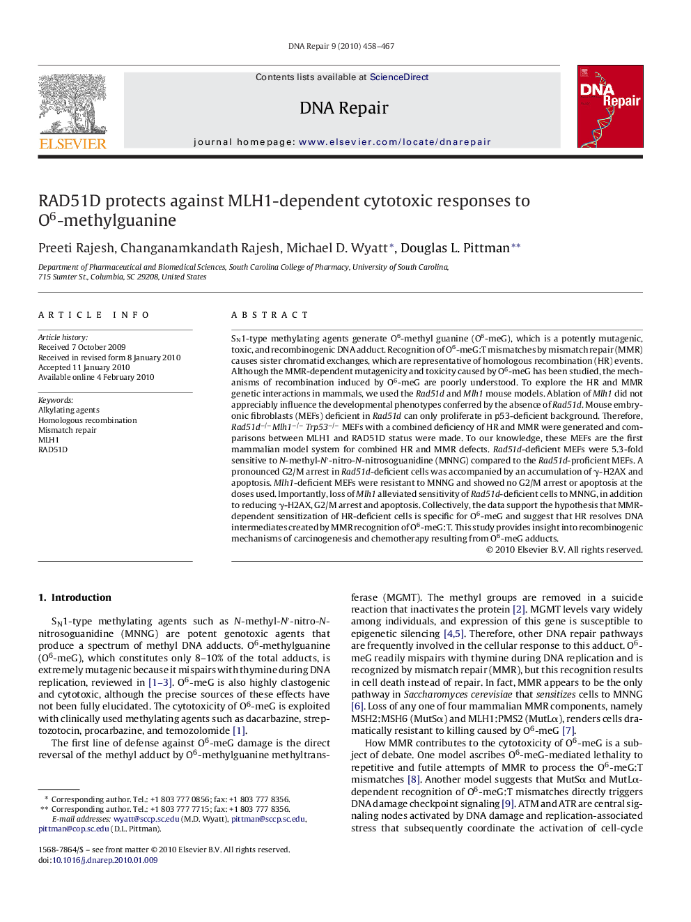 RAD51D protects against MLH1-dependent cytotoxic responses to O6-methylguanine