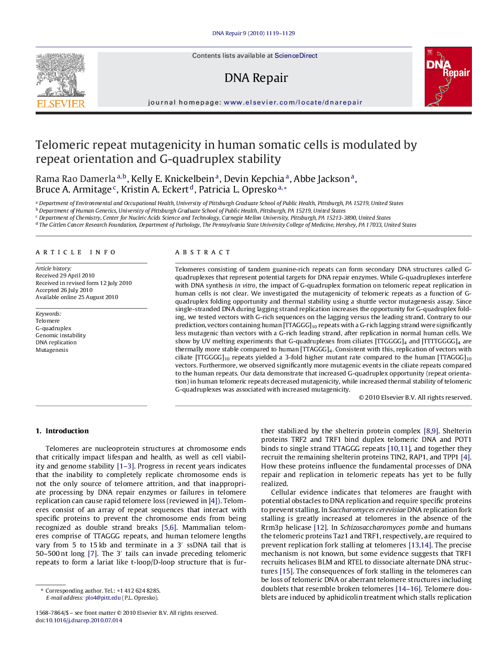 عکس صفحه اول مقاله: Telomeric repeat mutagenicity in human somatic cells is modulated by repeat orientation and G-quadruplex stability Telomeric repeat mutagenicity in human somatic cells is modulated by repeat orientation and G-quadruplex stability