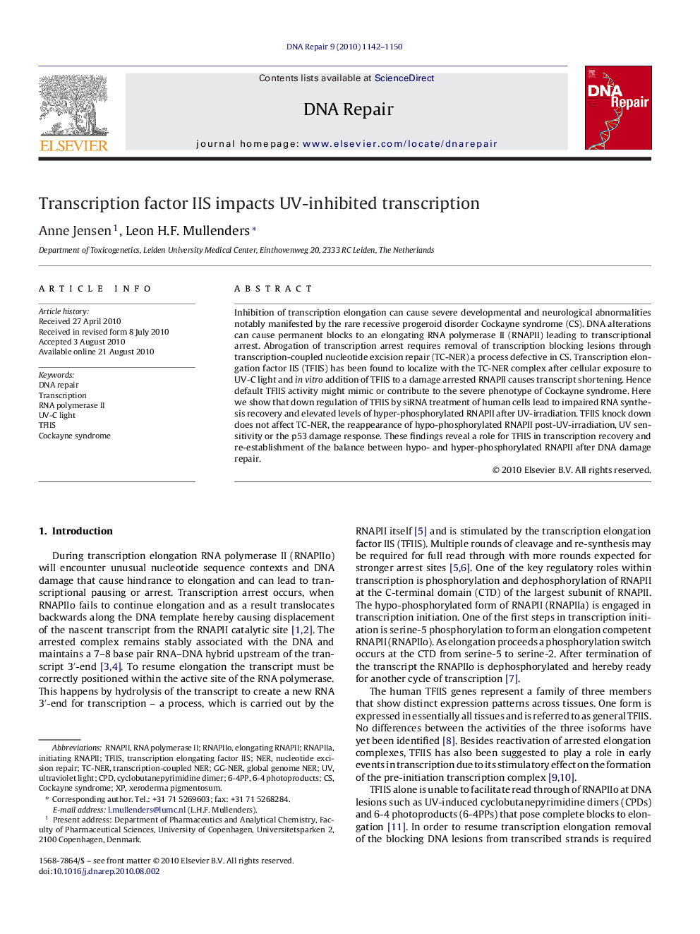 Transcription factor IIS impacts UV-inhibited transcription