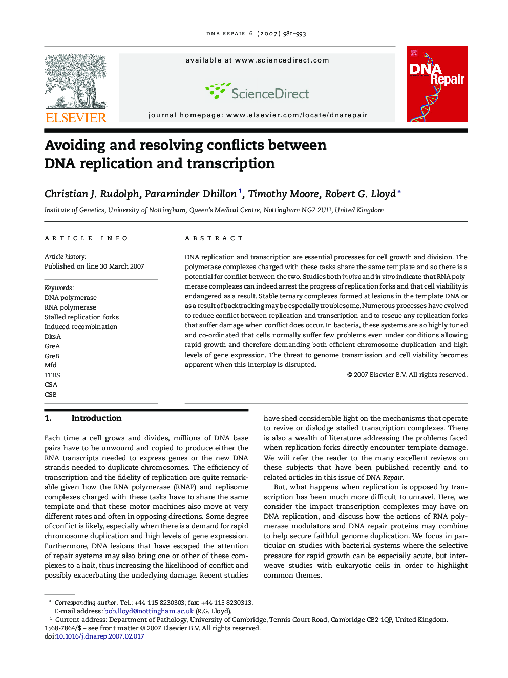 Avoiding and resolving conflicts between DNA replication and transcription