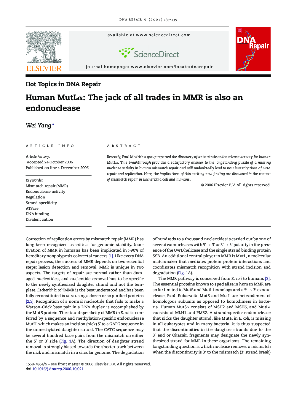 Human MutLα: The jack of all trades in MMR is also an endonuclease