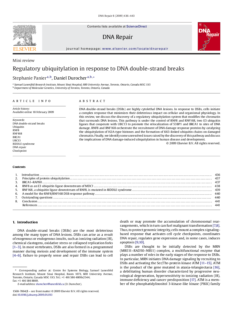 Regulatory ubiquitylation in response to DNA double-strand breaks