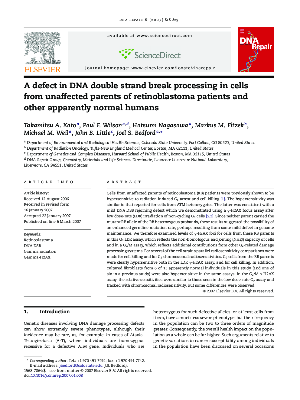 A defect in DNA double strand break processing in cells from unaffected parents of retinoblastoma patients and other apparently normal humans