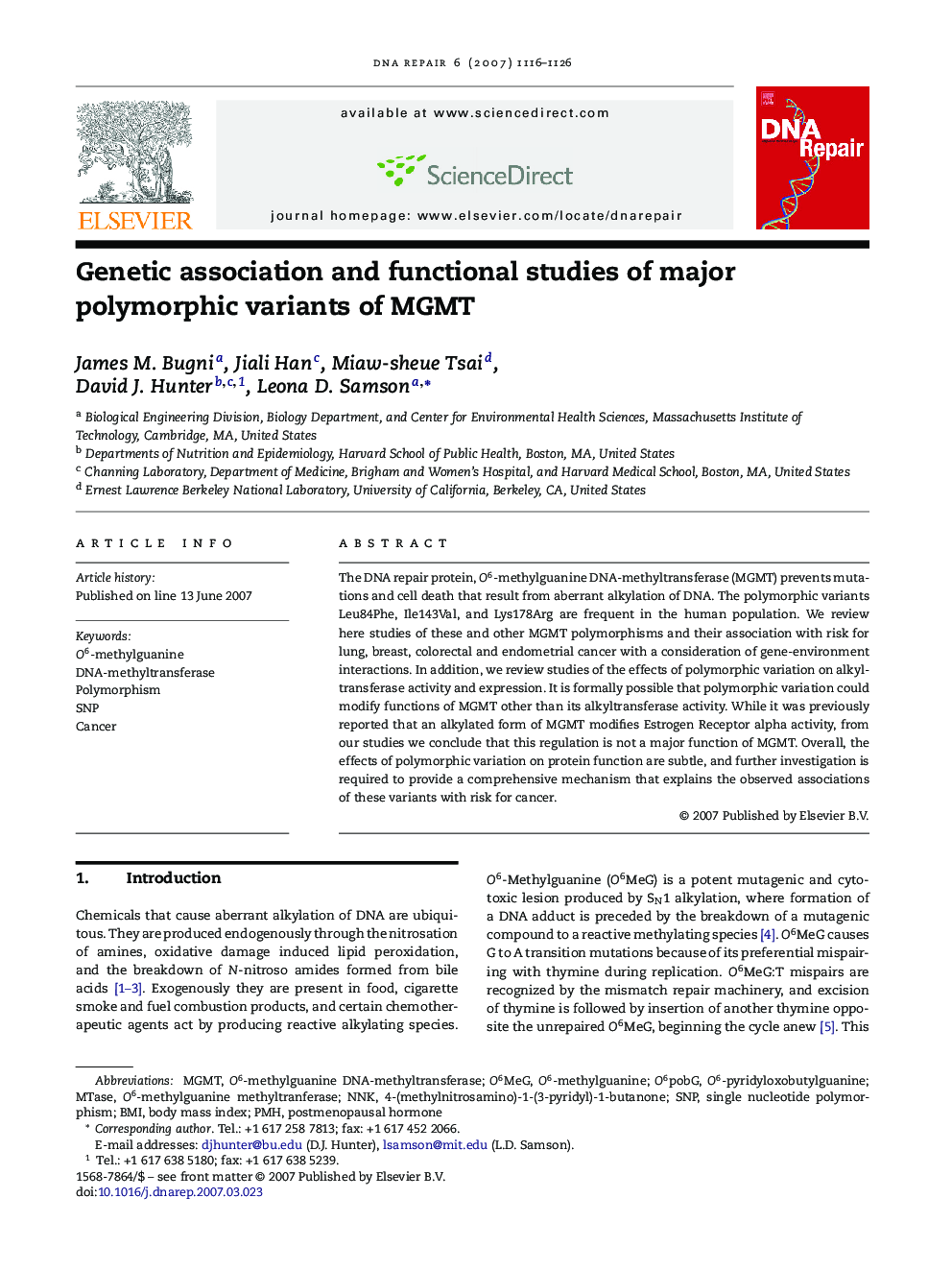 Genetic association and functional studies of major polymorphic variants of MGMT