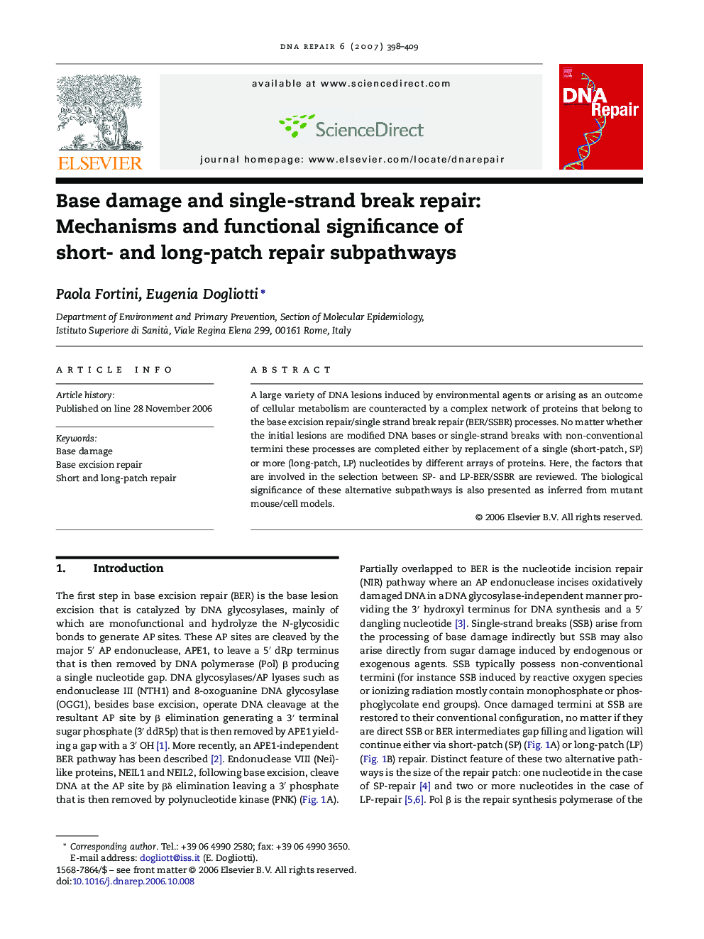 Base damage and single-strand break repair: Mechanisms and functional significance of short- and long-patch repair subpathways