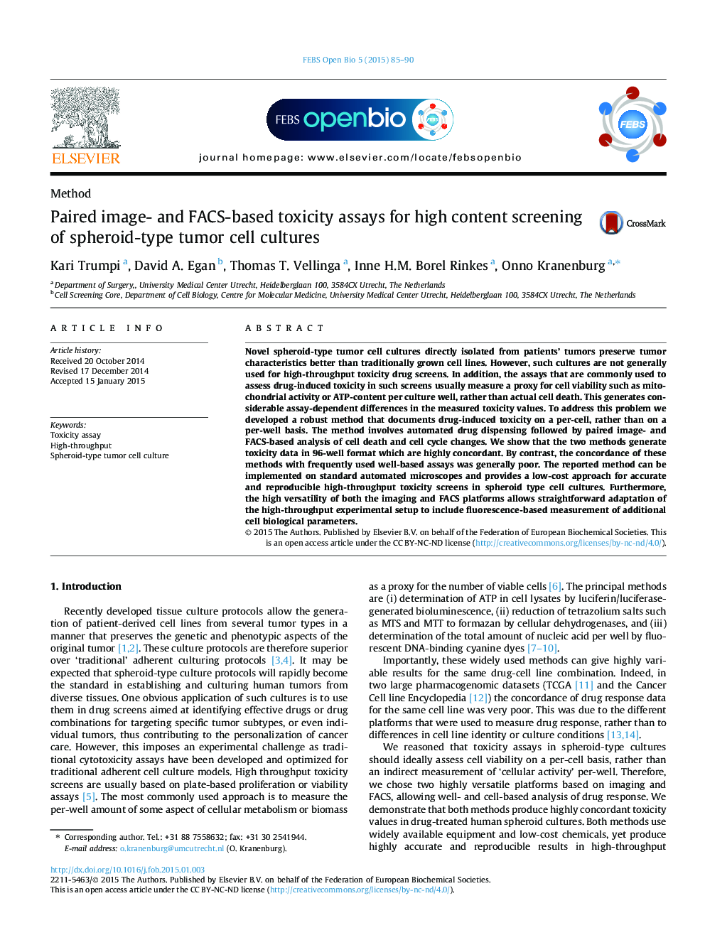 Paired image- and FACS-based toxicity assays for high content screening of spheroid-type tumor cell cultures