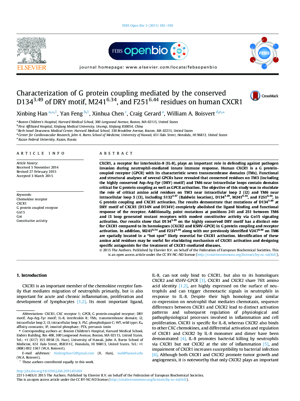Characterization of G protein coupling mediated by the conserved D1343.49 of DRY motif, M2416.34, and F2516.44 residues on human CXCR1