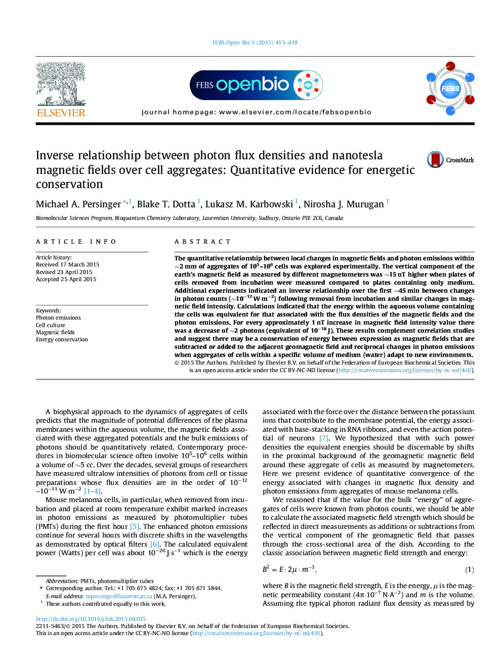 Inverse relationship between photon flux densities and nanotesla magnetic fields over cell aggregates: Quantitative evidence for energetic conservation