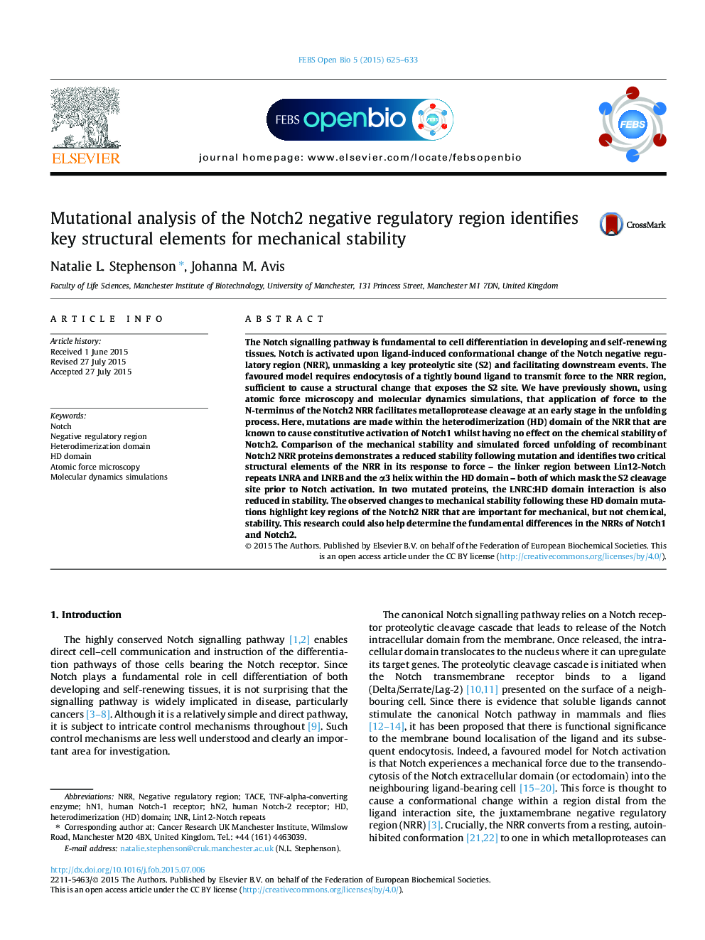 Mutational analysis of the Notch2 negative regulatory region identifies key structural elements for mechanical stability