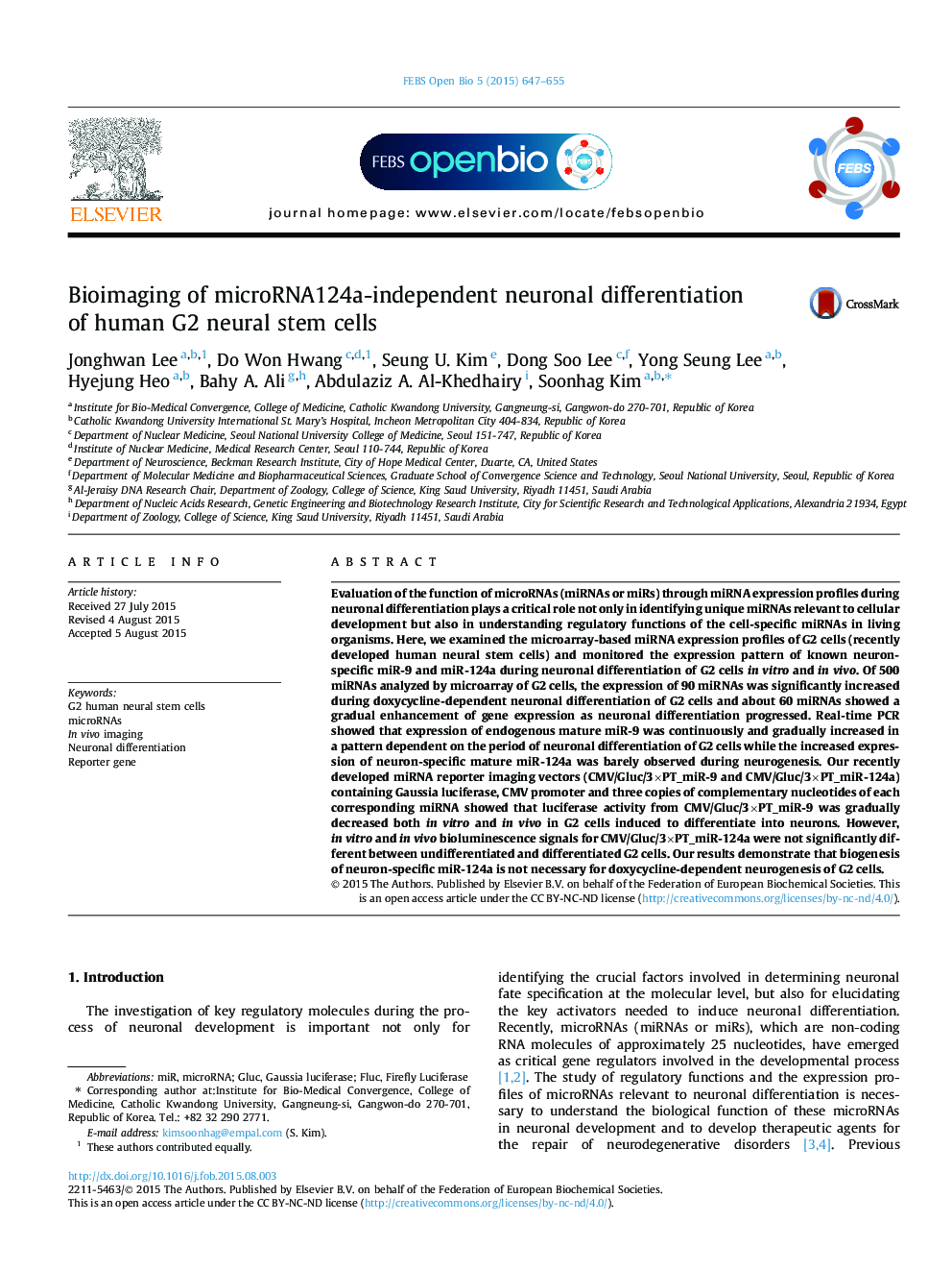 Bioimaging of microRNA124a-independent neuronal differentiation of human G2 neural stem cells