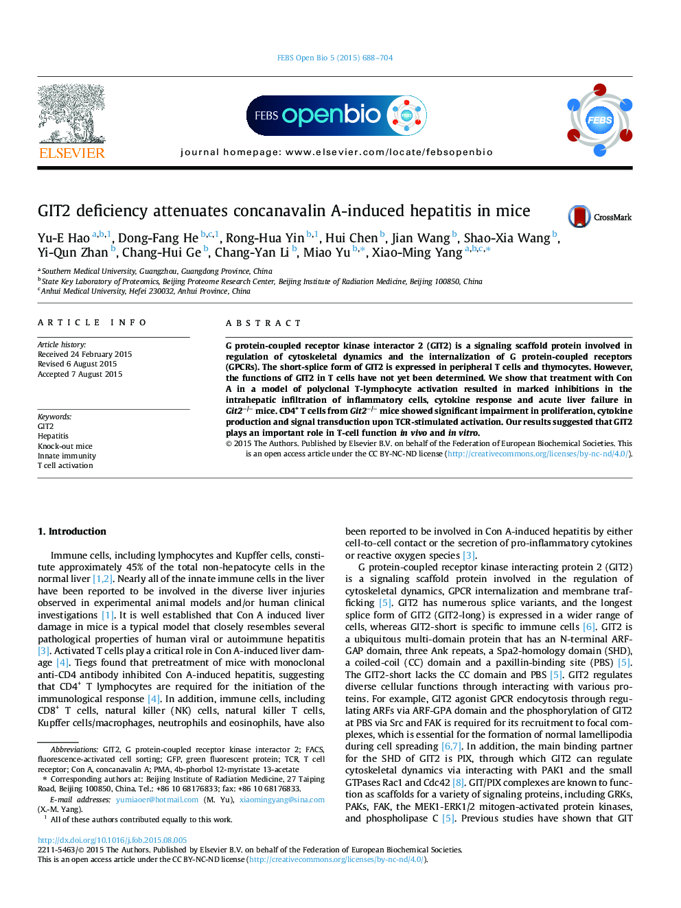 GIT2 deficiency attenuates concanavalin A-induced hepatitis in mice