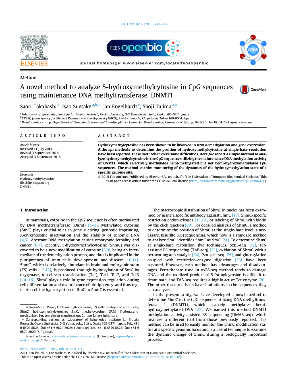 A novel method to analyze 5-hydroxymethylcytosine in CpG sequences using maintenance DNA methyltransferase, DNMT1