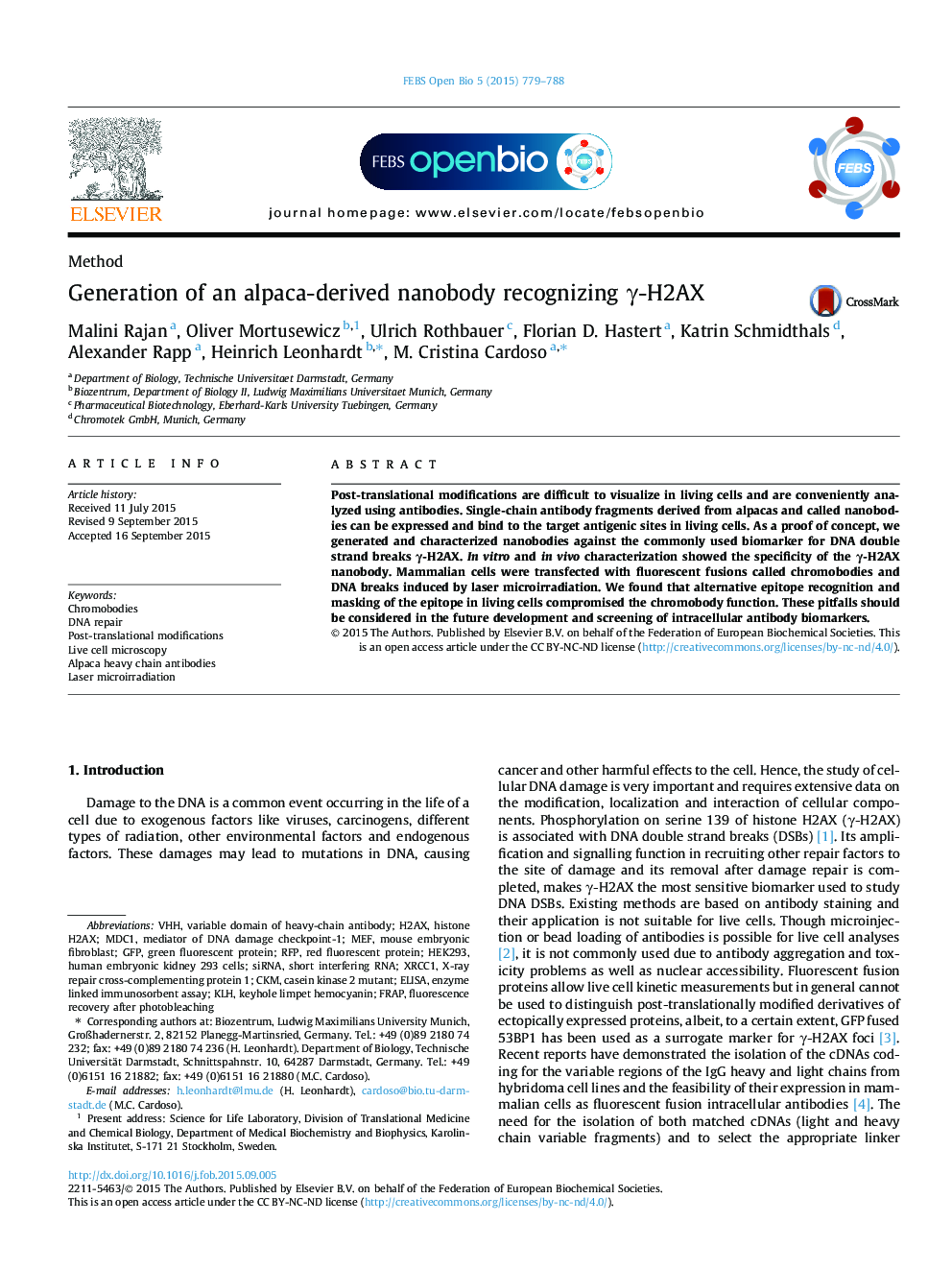 Generation of an alpaca-derived nanobody recognizing γ-H2AX