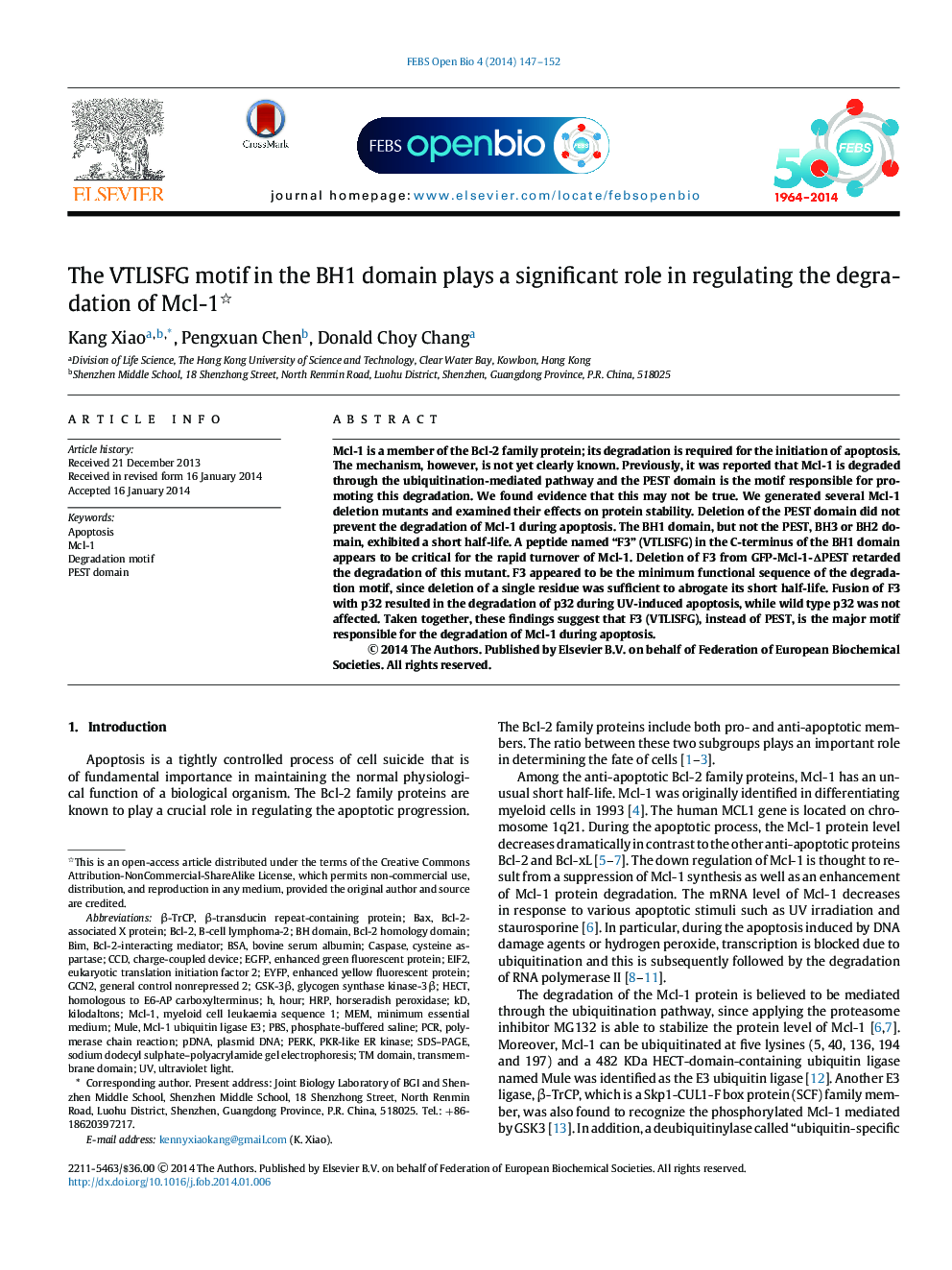 The VTLISFG motif in the BH1 domain plays a significant role in regulating the degradation of Mcl-1