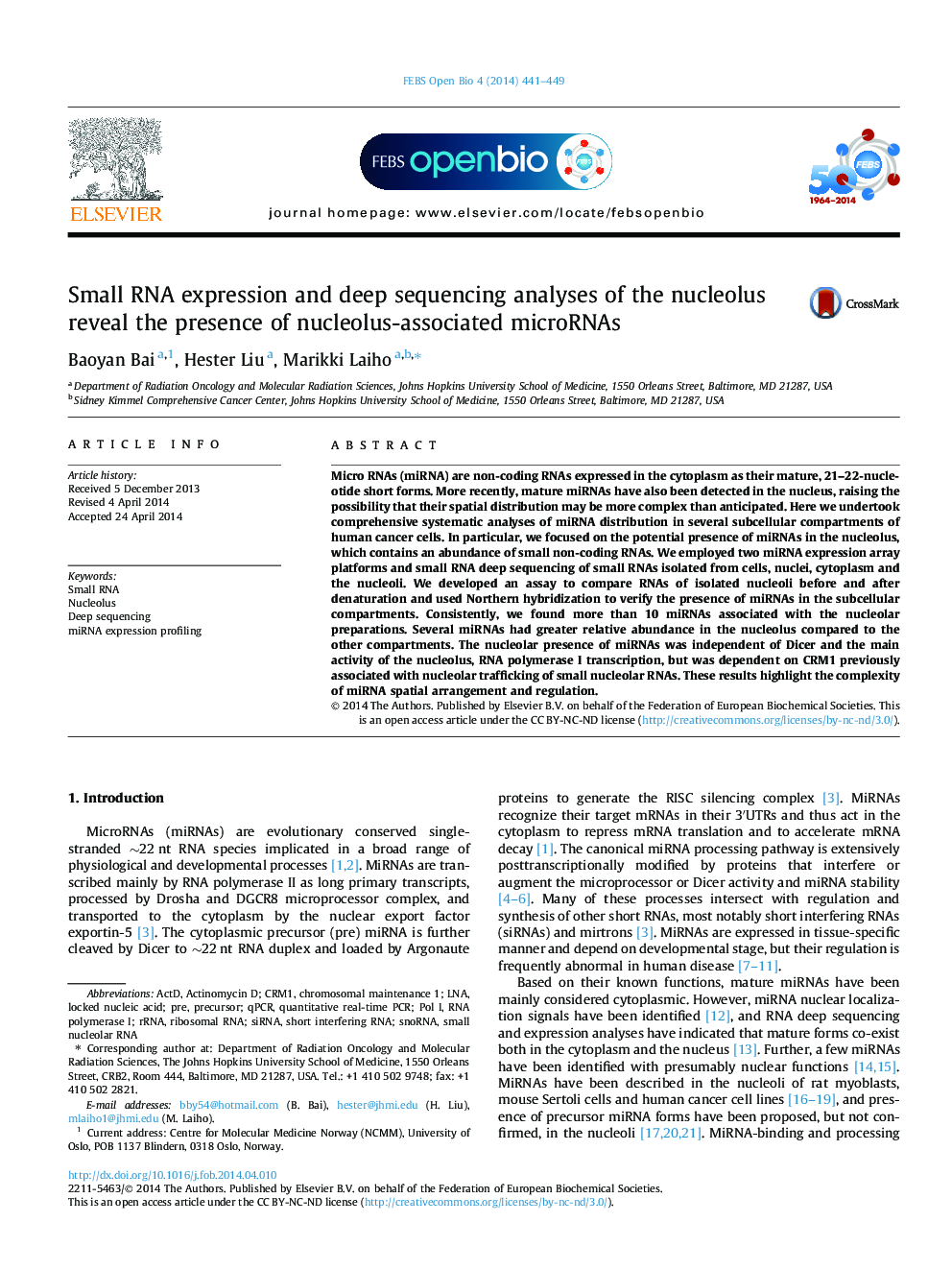 Small RNA expression and deep sequencing analyses of the nucleolus reveal the presence of nucleolus-associated microRNAs