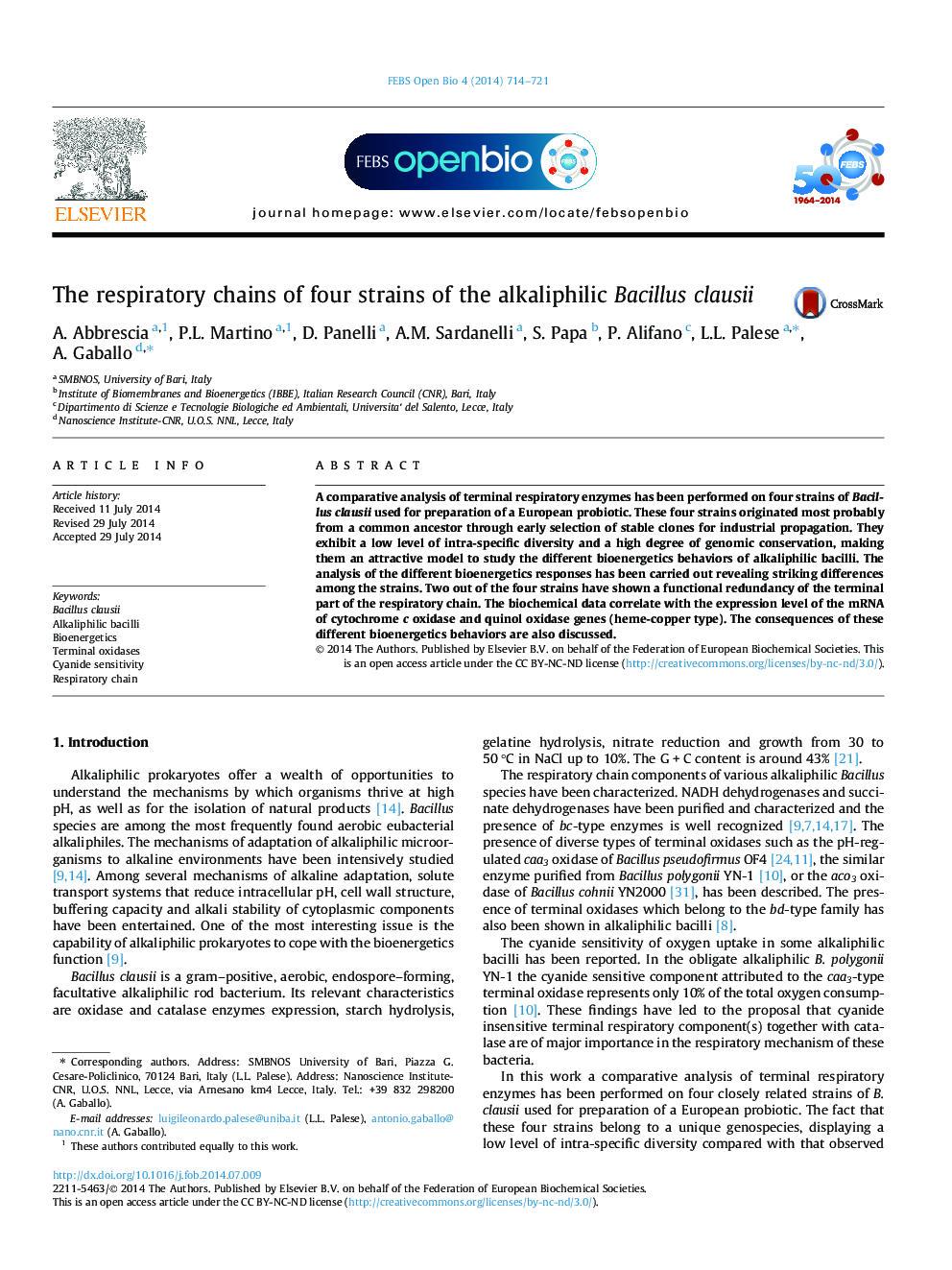 The respiratory chains of four strains of the alkaliphilic Bacillus clausii