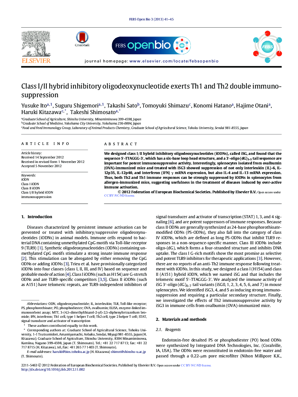 Class I/II hybrid inhibitory oligodeoxynucleotide exerts Th1 and Th2 double immunosuppression