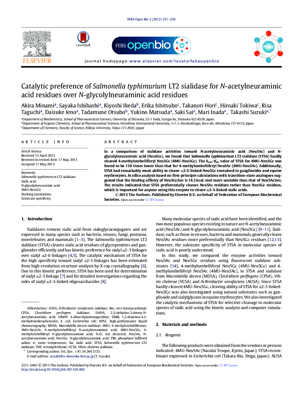 Catalytic preference of Salmonella typhimurium LT2 sialidase for N-acetylneuraminic acid residues over N-glycolylneuraminic acid residues