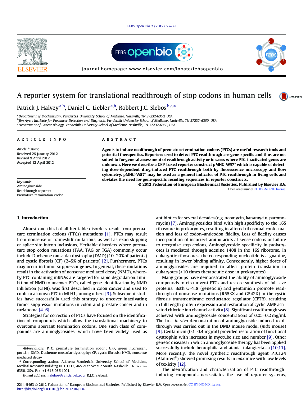 A reporter system for translational readthrough of stop codons in human cells