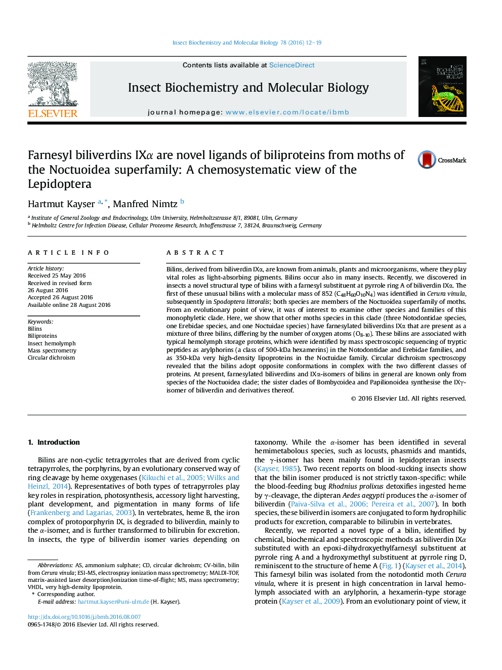 Farnesyl biliverdins IXα are novel ligands of biliproteins from moths of the Noctuoidea superfamily: A chemosystematic view of the Lepidoptera