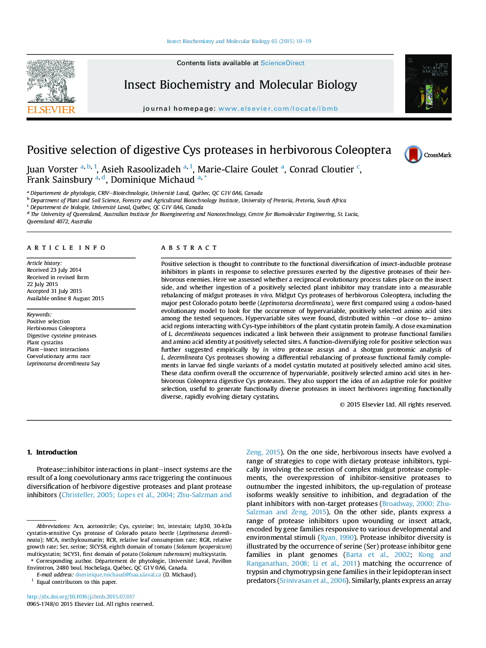 Positive selection of digestive Cys proteases in herbivorous Coleoptera