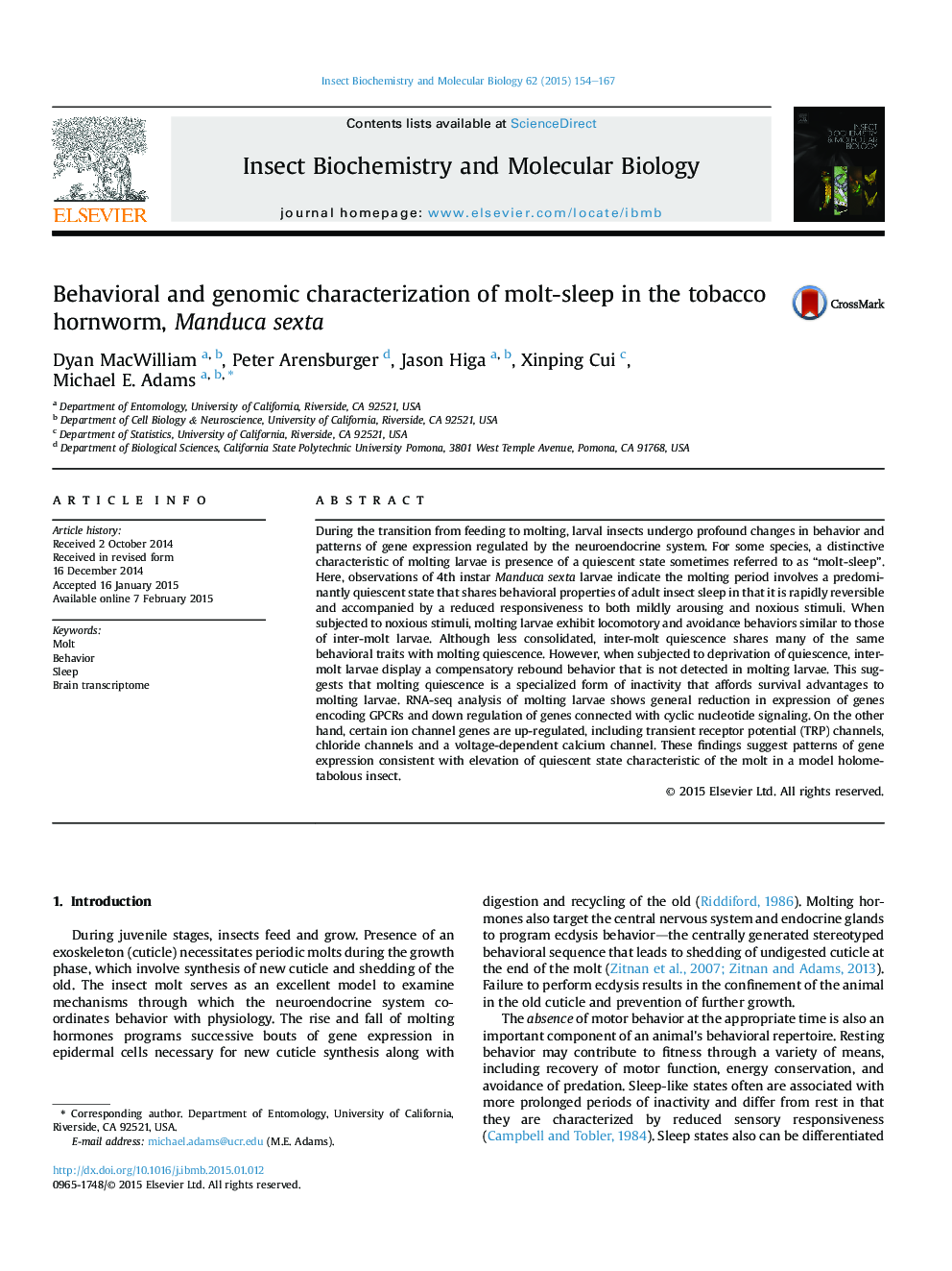 Behavioral and genomic characterization of molt-sleep in the tobacco hornworm, Manduca sexta
