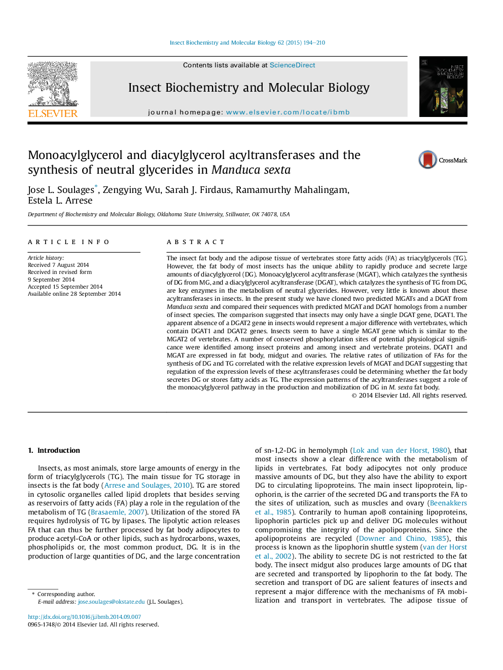 Monoacylglycerol and diacylglycerol acyltransferases and the synthesis of neutral glycerides in Manduca sexta