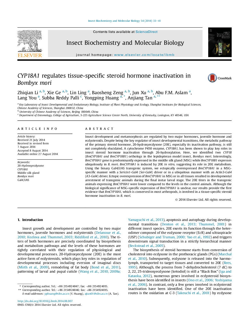 CYP18A1 regulates tissue-specific steroid hormone inactivation in Bombyx mori