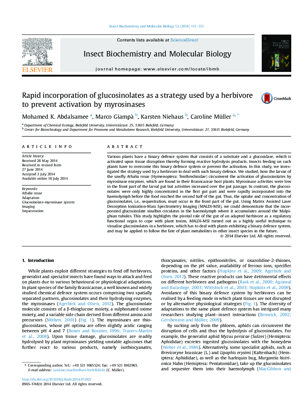 Rapid incorporation of glucosinolates as a strategy used by a herbivore to prevent activation by myrosinases