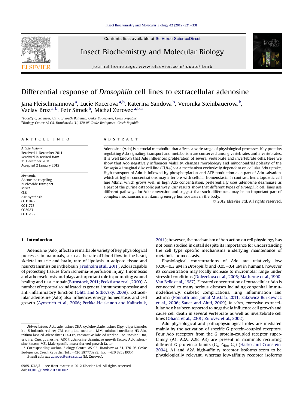 Differential response of Drosophila cell lines to extracellular adenosine