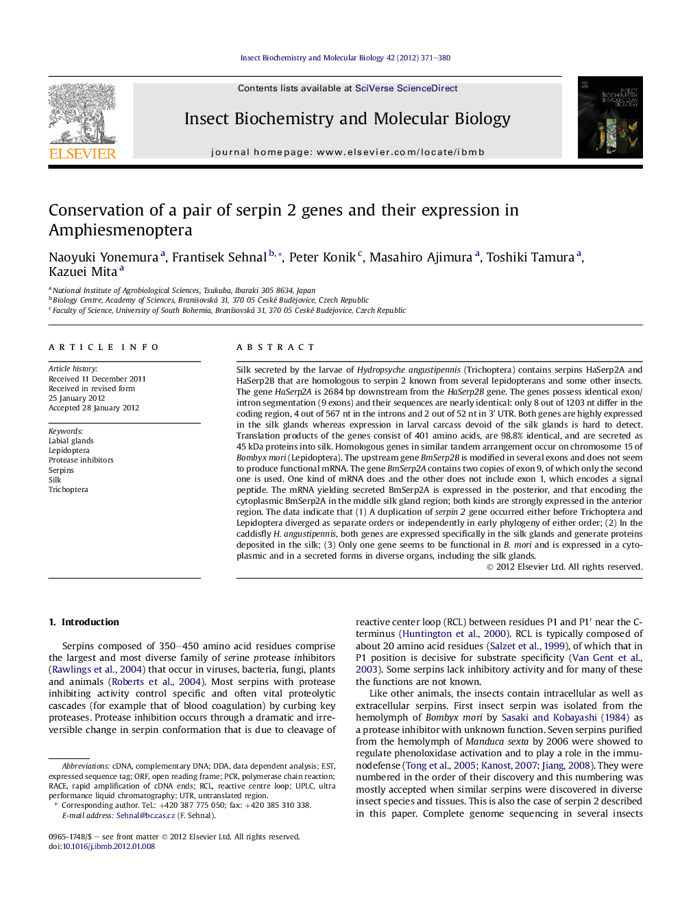 Conservation of a pair of serpin 2 genes and their expression in Amphiesmenoptera