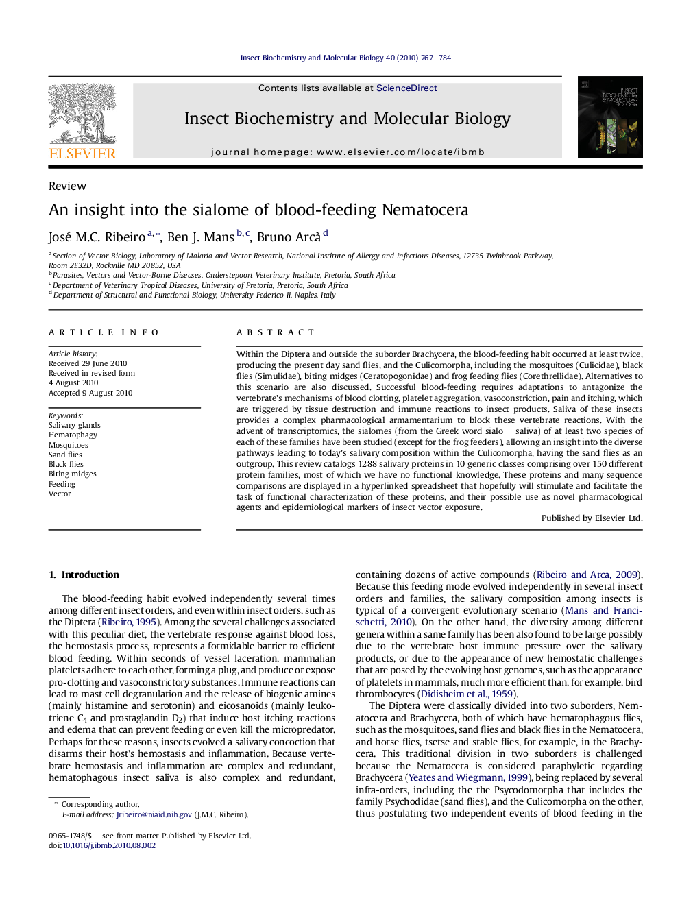 An insight into the sialome of blood-feeding Nematocera