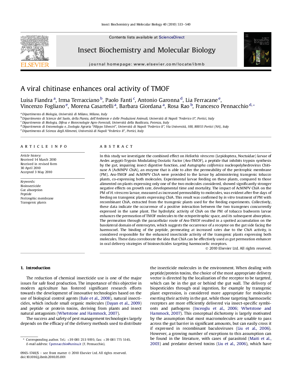 A viral chitinase enhances oral activity of TMOF